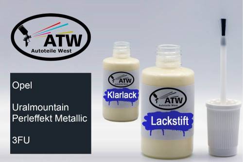 Opel, Uralmountain Perleffekt Metallic, 3FU: 20ml Lackstift + 20ml Klarlack - Set, von ATW Autoteile West.